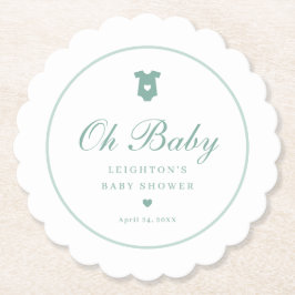 Elegante saliegroene script Oh Baby Shower  Kartonnen Onderzetters