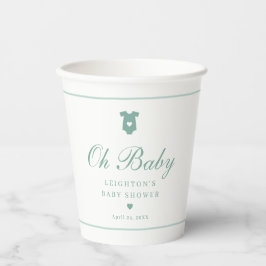 Elegante saliegroene script Oh Baby Shower Papieren Bekers