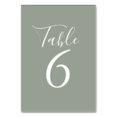 Elegante saliegroene script tafel nummers kaart (Voorkant)