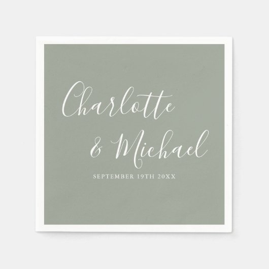 Elegante Saliegroene Signature Trouw Servet (Voorkant)