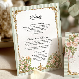 Elegante saliegroene streep bloemendetails kaart