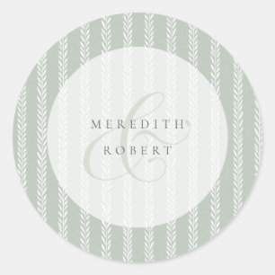 Elegante saliegroene strepen & ampersand bruiloft ronde sticker