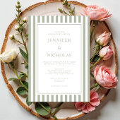 Elegante saliegroene strepen bruiloft kaart