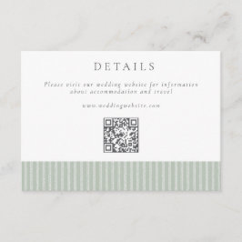 Elegante Saliegroene Strepen QR Code Huwelijksdeta Informatiekaartje