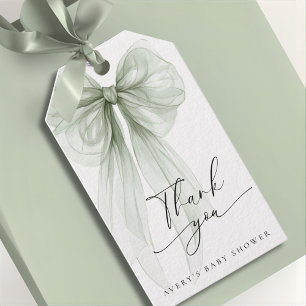Elegante saliegroene strik babyshower dankjewel cadeaulabel