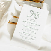 Elegante saliegroene strik bruiloft kaart