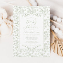 Elegante saliegroene strik vintage bloem baby show