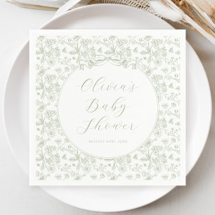Elegante saliegroene strik vintage bloem baby show servet