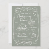 Elegante Saliegroene Thanksgiving-diner  Kaart (Voorkant)