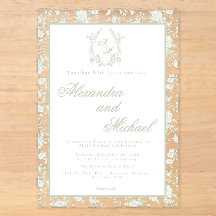 Elegante saliegroene toile bloemige monogram bruil