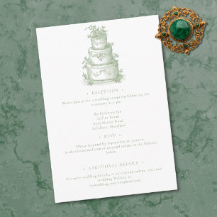 Elegante saliegroene toile Franse landhuis bruilof Informatiekaartje