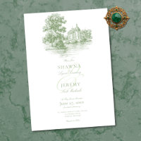 Elegante saliegroene toile Franse landhuis bruilof