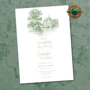 Elegante saliegroene toile Franse landhuis bruilof Kaart