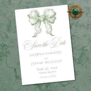 Elegante saliegroene toile Franse landhuis bruilof Save The Date