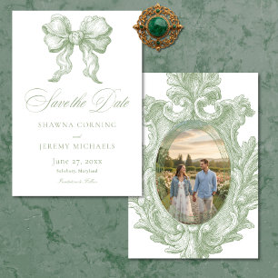 Elegante saliegroene toile Franse landhuis foto Save The Date