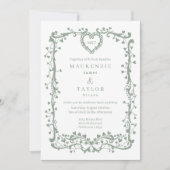Elegante Saliegroene Trouw Franse Frame Hart Kaart (Voorkant)