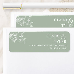 Elegante saliegroene trouw retouradres sticker