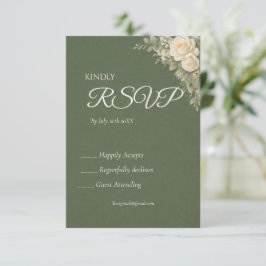 Elegante saliegroene trouw-RSVP kaart