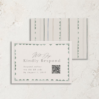 Elegante saliegroene trouw-RSVP kaart met QR-code