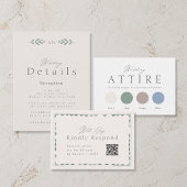 Elegante saliegroene trouw-RSVP kaart met QR-code