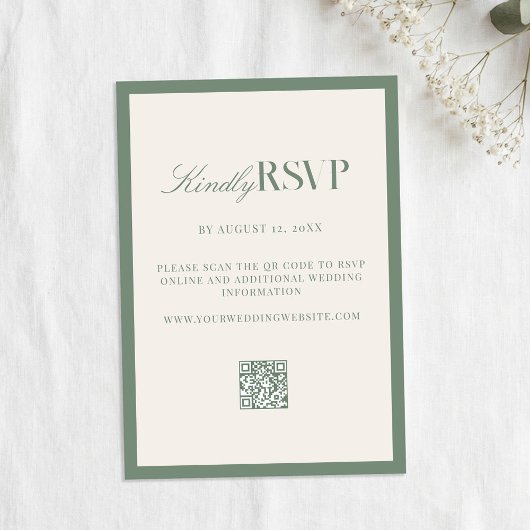 Elegante Saliegroene Trouw RSVP Kaartje