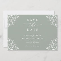 Elegante saliegroene trouw 'Save the Date'-kaarten