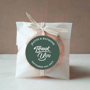 Elegante saliegroene trouw-verzamelkaartjes bedank ronde sticker