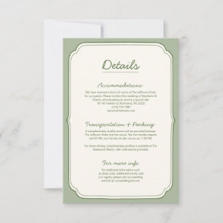 Elegante saliegroene trouwdetailkaart