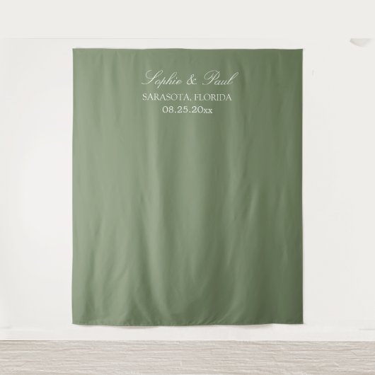 Elegante saliegroene trouwfotohoud-backdrop wandkleed (Voorkant)