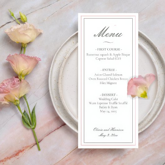 Elegante saliegroene trouwmenu menu