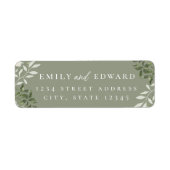 Elegante saliegroene trouwretouradreslabel etiket (Voorkant)