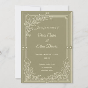 Elegante saliegroene trouwuitnodiging template kaart