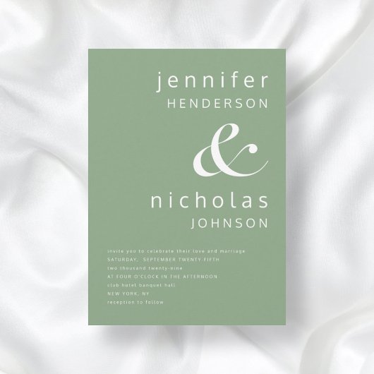 Elegante saliegroene typografie bruiloft kaart