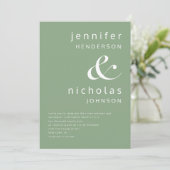 Elegante saliegroene typografie bruiloft kaart (Staand voorkant)