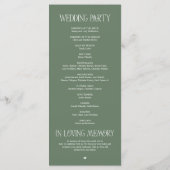 Elegante saliegroene typografie huwelijksprogramma programmakaart (Achterkant)