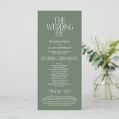 Elegante saliegroene typografie huwelijksprogramma programmakaart (Staand voorkant)