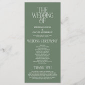 Elegante saliegroene typografie huwelijksprogramma programmakaart (Voorkant)