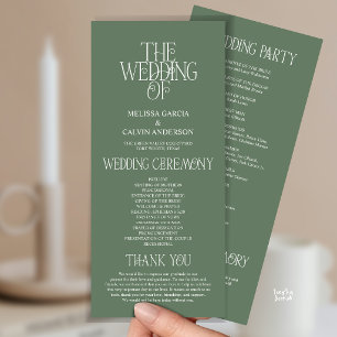 Elegante saliegroene typografie huwelijksprogramma programmakaart