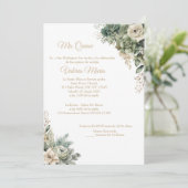 Elegante saliegroene uitnodiging met betoverde roo (Staand voorkant)