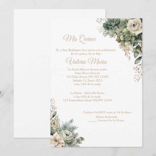 Elegante saliegroene uitnodiging met betoverende r (Voorkant / Achterkant)