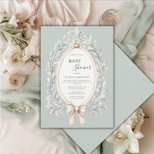 Elegante saliegroene vintage baby shower kaart