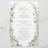 Elegante saliegroene vintage bloemen bruiloftsprog (Voorkant)