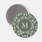 Elegante saliegroene vintage bloemmonogram magneet (Voorkant / Achterkant)