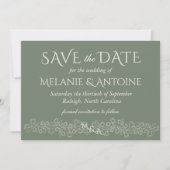 Elegante saliegroene vintage bruiloft save the date (Voorkant)