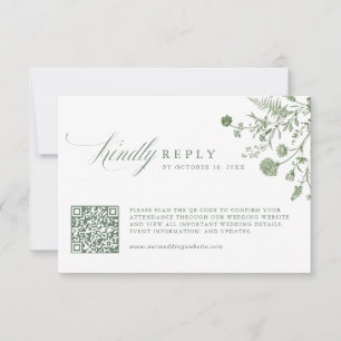 Elegante Saliegroene Vintage Klassieke Bloemencode RSVP Kaartje