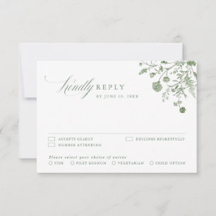 Elegante saliegroene vintage klassieke bloemige tr RSVP kaartje