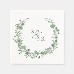Elegante Saliegroene Vintage Monogram Bloemige Tro Servet