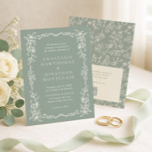 Elegante Saliegroene Vintage QR-code Trouwdag