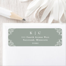 Elegante saliegroene vintage trouw retouradres