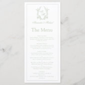 Elegante saliegroene wapenschild monogram bruiloft menu (Voorkant)